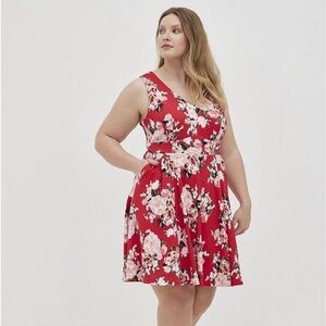 TORRID NWT Dress $129.50 Floral Dress Fit & Flare Ponte Red NWT New size 28